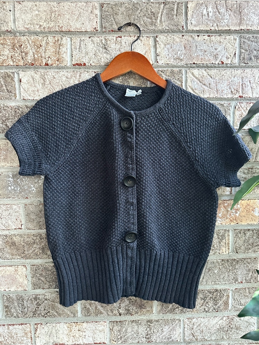 Vintage Worth 100% Cotton Charcoal Short-Sleeve Knit Cardigan Medium